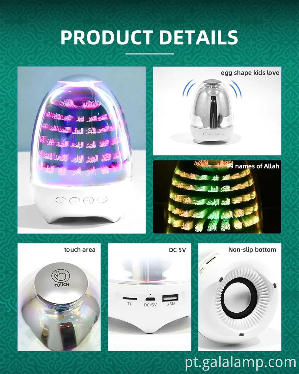 Alto-falante Bluetooth amigável para muçulmanos com Alcorão e Luz noturna suave